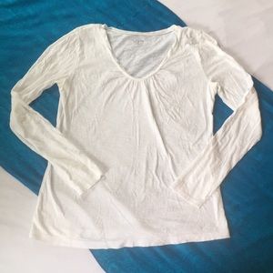 LOFT White Long Sleeve Shirt with Ruching at Neck